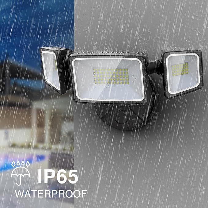 Onforu 3 Packs 60W Flood Lights Outdoor, 6000LM Brightness Security Lights,Switch Controlled, IP65 Waterproof, 6500K Exterior LED Flood Light with 3 Adjustable Heads for Yard Home