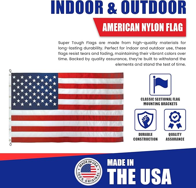 Super Tough 30ft x 50ft Nylon American Flag | Embroidered Stars and Sewn Stripes | Brass Grommets | Heavy-Duty Outdoor Flag | Fade Resistant American Flag Made in USA | All Weather Nylon