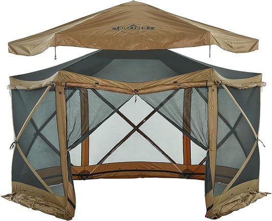 Hike Crew 13’ x 13’ Screened Roof Pop-Up Gazebo Screen Tent | 6-Sided Outdoor Canopy Shelter w/Roof Cover, Built-in Zippered Panels, Built-in Awning, Stakes, Ropes & Carry Bag | UV Resistant SPF 50+