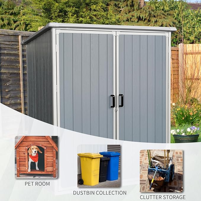 Durable 5x3ft Outdoor Storage Shed with Lockable Doors, Resin Cabinet for Bikes & Patio Furniture, Weatherproof, Gray, Secure and Spacious, Ideal for Outdoor Storage (1 Doors)