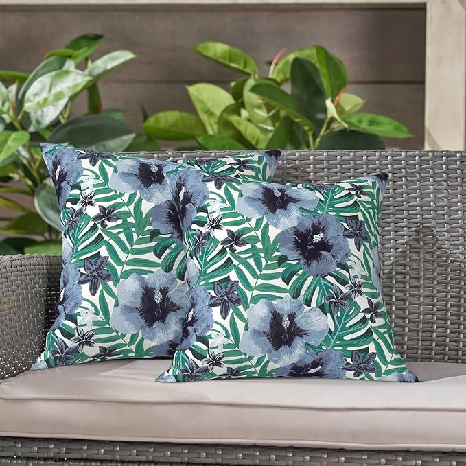 LVTXIII Outdoor Throw Pillows, Decorative Throw Pillows with Inserts, 16"x16" Square Pillows for Bed, Couch, Sofa and Patio Furniture, Set of 2, Blue Salmone Tropical