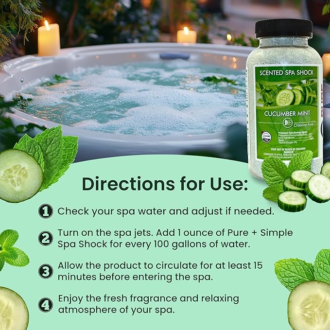 Cucumber Mint Scented Spa Shock-Oxidizer - Non-Chlorine Oxidizer for Any Spa or Hot Tub - Use w/Bromine Tablets or Spa Chlorine. Fragrance Infused Oxygen Crystals Eliminate Odors & Clarify Water