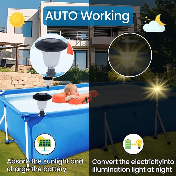Energy Saving LED Pool Solar Lights, Pool Lights for Above Ground Pools,Multi-Color at Night Decor for Frame Swimming Pools(4PCS)