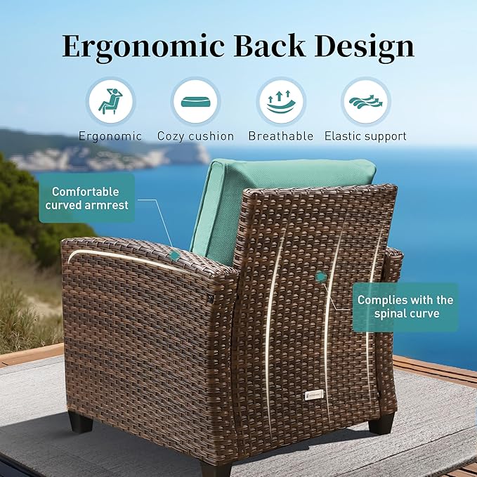 Patio Furniture Set Outdoor Furniture Brown Wicker Rattan Patio Conversation Sets with Cushion Outside Sofa Set,5 Pieces 7 Seats,Blue