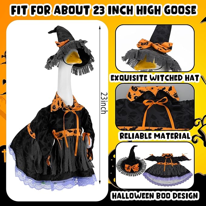 Suzile Halloween Goose Outfit Witch Party Dresses Clothes for 23" High Cement or Plastic Porch Goose Costume for Yard Lawn Outdoor Garden Patio Statue Holiday Halloween Decor