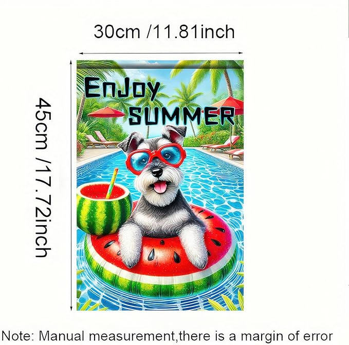 Enjoy Summer Garden Flag Schnauzer Dog 12X18 Inch Print Double Sided Cute Puppy Decorative Yard Flag Banner Poolside Patio Decor Banner Outside Seasonal Holiday Outdoor Decoration