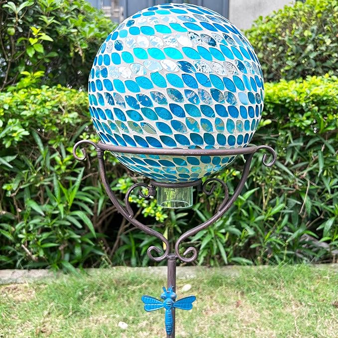 Metal Gazing Globe Stand, 30.7”H Garden Gazing Ball Stands for 10inch Gazing Balls, Vintage Dragonfly Gazing Ball Display Holder with Trident Base, Glass Ball Holder for Outdoor Yard Courtyard Lawn