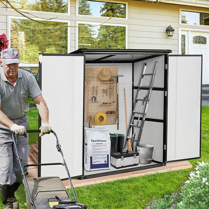 5x3ft Outdoor Storage Shed, Resin Cabinet with Lockable Doors – Weatherproof Storage for Bikes, Patio, Tools & More – Durable & Stylish (Black) (1 Doors)