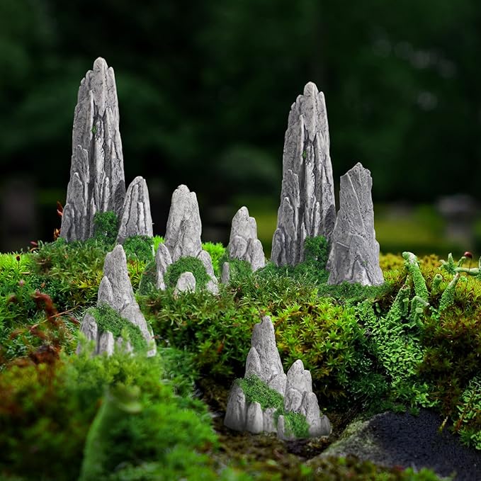 Gatuida 8Pcs Miniature Rockery Decorative Resin Rockery Statues for Micro Landscape