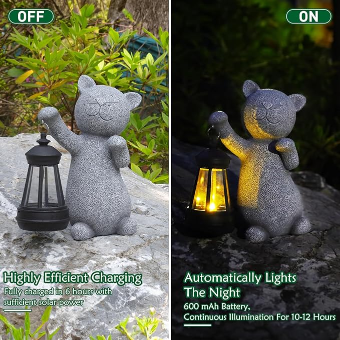 Statues for Garden Decor，Solar Cat Outdoor Statues Outside Decor for Yard Art Lawn Ornaments Porch Patio Balcony Hoe House - Birthday for Grandma Mom Women