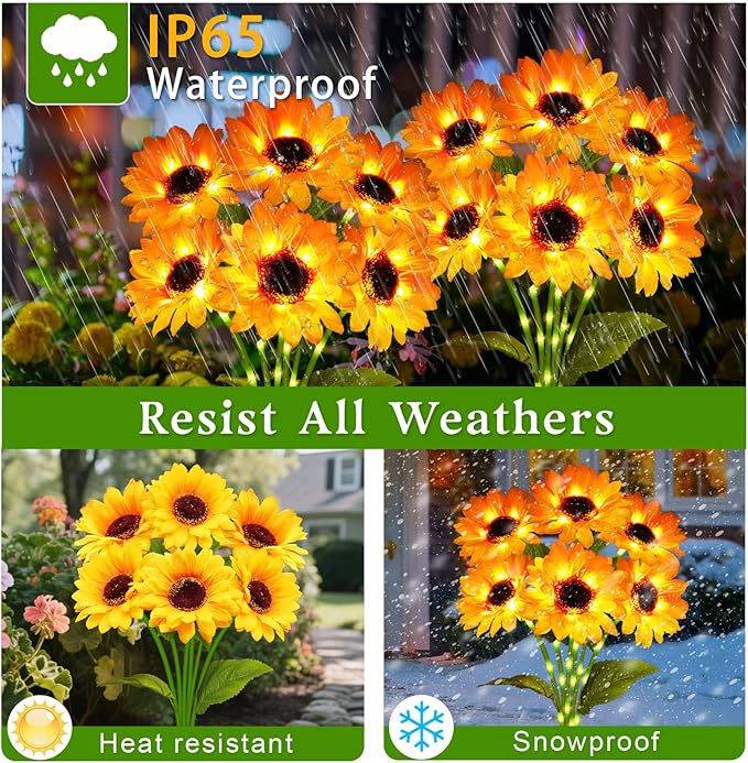 Solar Garden Lights Outdoor, 6 Pack Sunflower Lights with 36 Sunflower, Waterproof 60 Led Garden Fall Decor, Gifts for Mom Grandma, Decorative Solar Flowers for Pathway Patio Yard Flowerbed Decoration