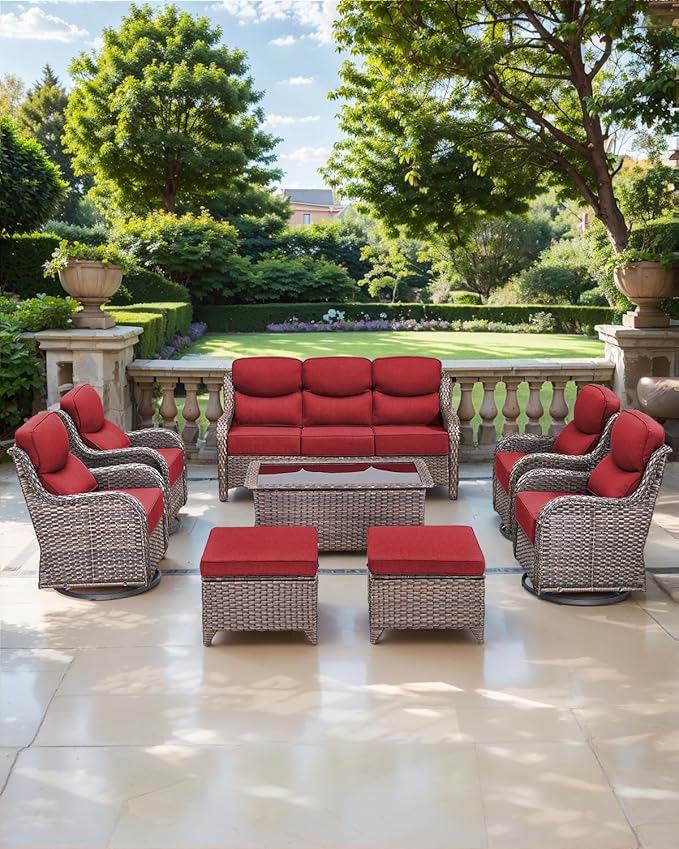Luxury 24x24x6 Inch Smile Outdoor Cushions - 1 Set Deep Seat Water-Resistant Patio Furniture Replacement Cushion for Wicker Rattan Wood Metal Chair Glider Rocker Loveseat Sofa - Red