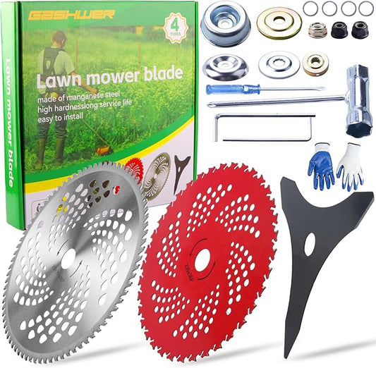 10" x 80T Carbide Tip Brush Cutter Trimmer Blades & 9" x 36 Teeth Carbide Tipped Blades & 10" x 3 Teeth Carbon Blades with Adapter Kit