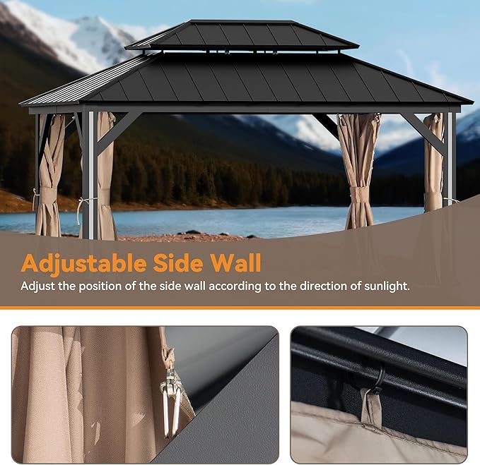 Gazebo Curtain Replacement Universal 4-Panel Sidewalls 12' x 16', Outdoor Gazebo Privacy Curtains with Zipper, Replacement for Outdoor, Patio Canopy, Garden and Backyard (Curtain Only)