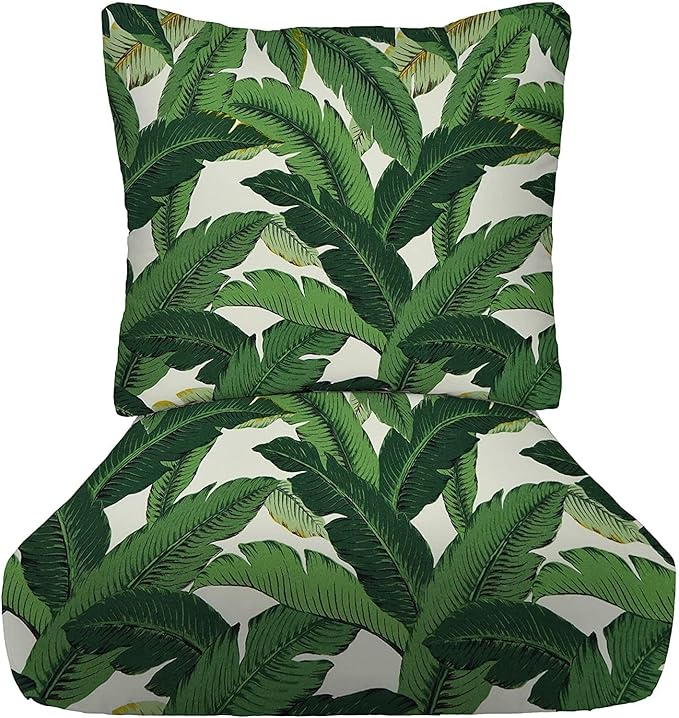 RSH DECOR Deep Seating Cushion with Pillow Back | 22” x 25” Seat | Water and Fade-Resistant Spun Fabric | Outdoor Chair Cushion Set for Patio Furniture | Swaying Palm Aloe