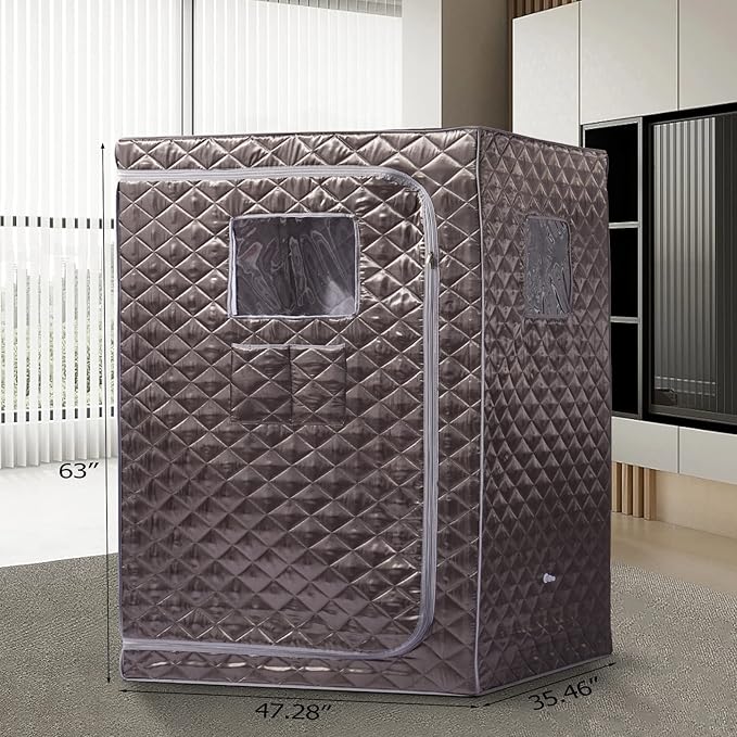 Smartmak Full Size Steam Sauna Tent, Portable Whole Body Home Spa Room, 1 or Two Person Large Space, Steamer NOT Included (47.28" x 35.46" x 63" Darkgrey)