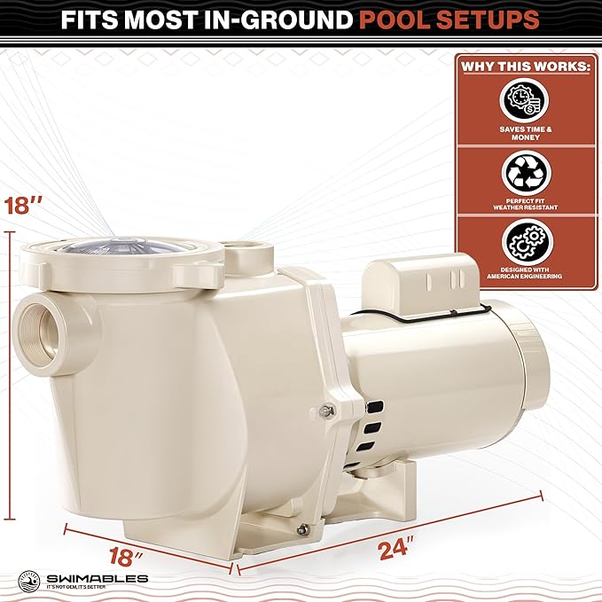 Swimables 011513 WhisperFlo 1 HP Single Speed Pool Pump - High Performance Premium WhisperFlo Pool Pumps Replacement - Quiet, Energy Efficient 1 HP Inground Pool Pump for Long-Lasting Power