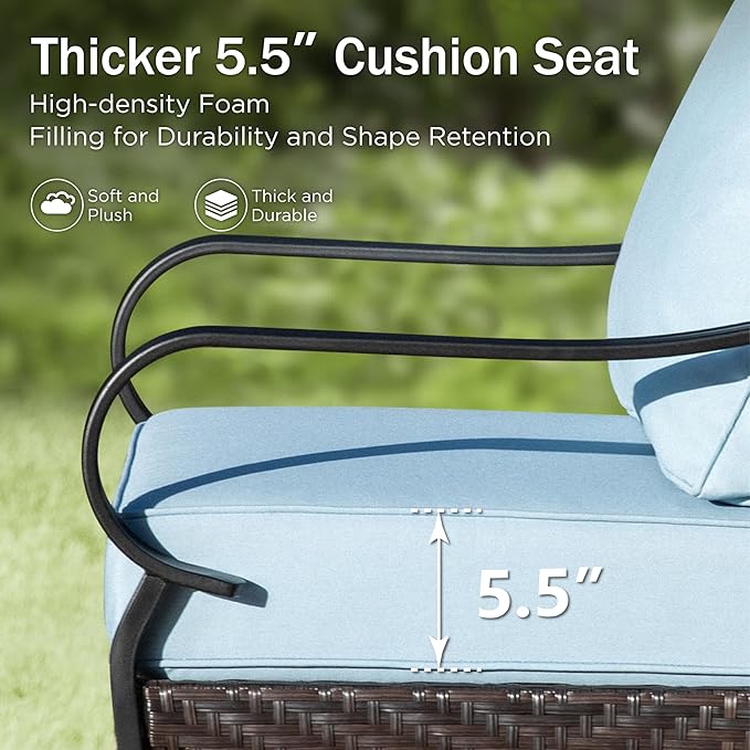 PHI VILLA Outdoor Wicker Chairs Sofa of 2, All Weather High Back Rattan Chairs 2 Seats with Comfy Cushions for Porch Deck