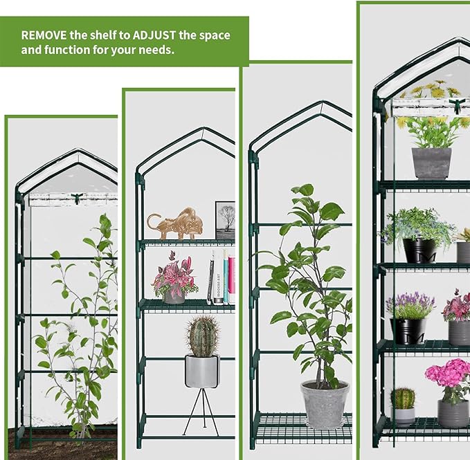 Mini Greenhouse for Indoor Outdoor, Small Plants Green House with 4 Tier Shelves, Portable Plastic Greenhouses with Transparent PVC Cover for Garden Backyard Patio Balcony Porch