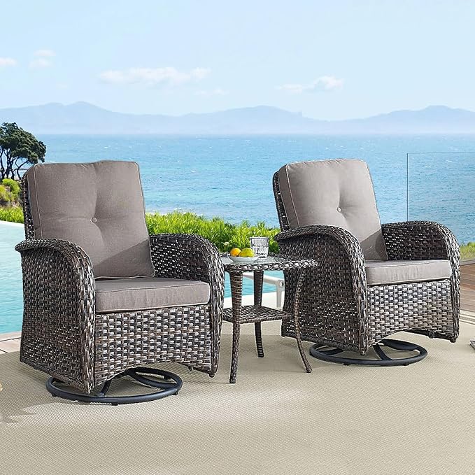 HUMMUH 5-Piece Patio Furniture PE Wicker Outdoor Conversation Set,All-Weather Rattan Swivel Rocker Chairs with Outdoor Couch Tables for Backyard,Poolside,Deck