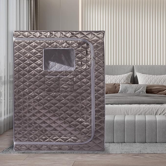 Smartmak Full Size Steam Sauna Tent, Portable Whole Body Home Spa Room, 1 or Two Person Large Space, Steamer NOT Included (47.28" x 35.46" x 63" Darkgrey)
