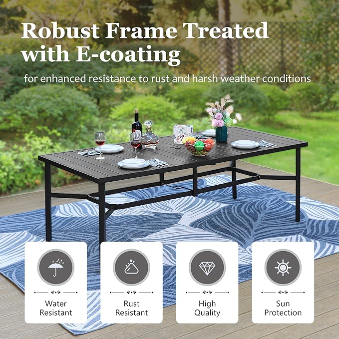 HERA'S HOUSE Outdoor Dining Sets for 8, 9 Pieces Patio Table and Chairs Set, 83” Rectangle Metal Table with Textilene Chairs for Backyard Garden Lawn