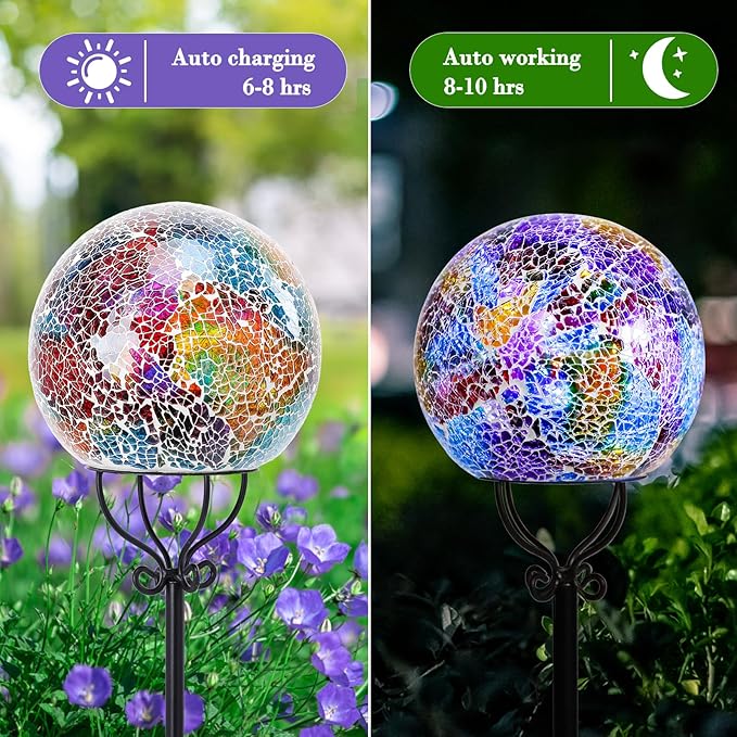 Solar Lights Outdoor Decorative Solar Mosaic Garden Stakes Cracked Glass Decorative Waterproof Outdoor Lights for Landscape Patio Yard Walkway Decoration Multi