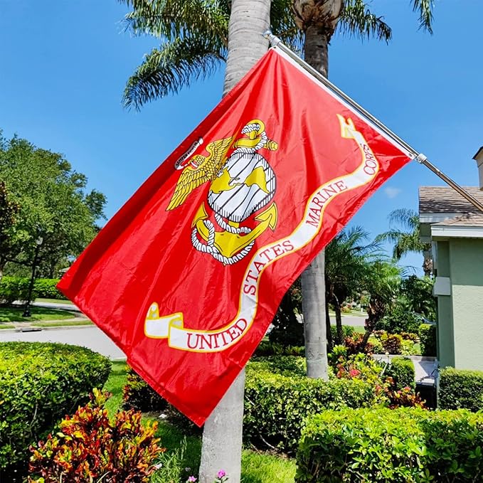 US Marine Corps USMC Flag Outdoor 3x5 Double Sided- 3Ply Heavy Duty 240D Nylon(All Weather)- United States Marine Corps Flag- 2 Brass Grommets & 4 Rows Stitched