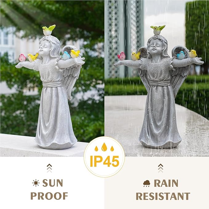 MININOVA Solar Angel Garden Statue with 5 Birds Solar Lights, Resin Cherub Figurine Outdoor Decor for Garden Porch Yard, Gift for Women Mothers Day Birthday Housewarming
