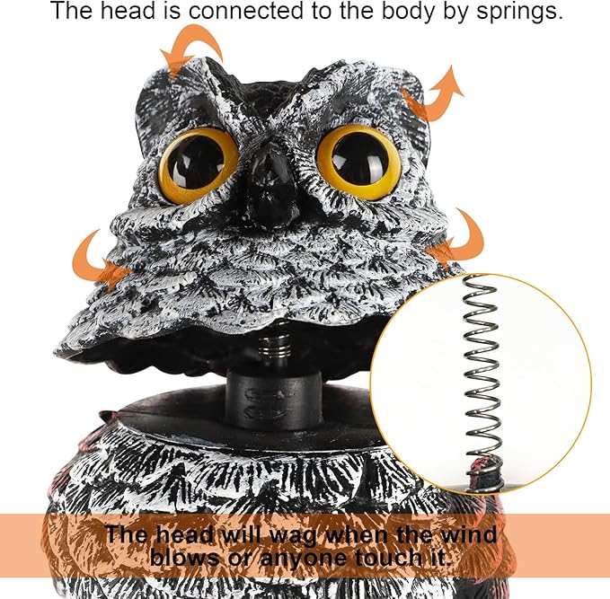 Hausse 2 Pack Fake Owl Decoy Bird Scarecrow Sculpture, 11.2 inch Wagging Head Plastic Owl Scare Birds Away, Owls Statue Nature Enemy Horned Pest Repellent for Outdoor Garden Yard