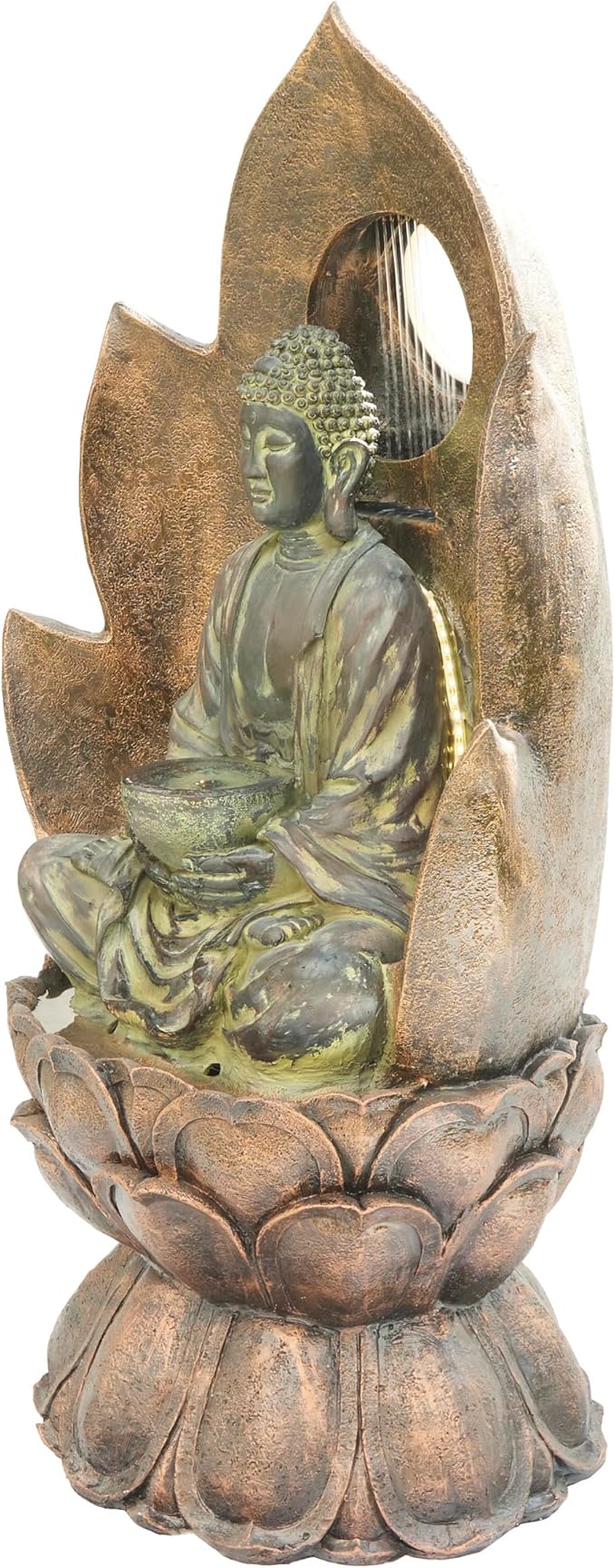 Alpine Corporation TZL420 59" Outdoor Buddha Fountain with LED Lights, Elegant Water Feature for Garden, Patio, Yard & Outdoor Spaces, Realistic Stone Look, Calming Waterfall for Relaxation, Brown