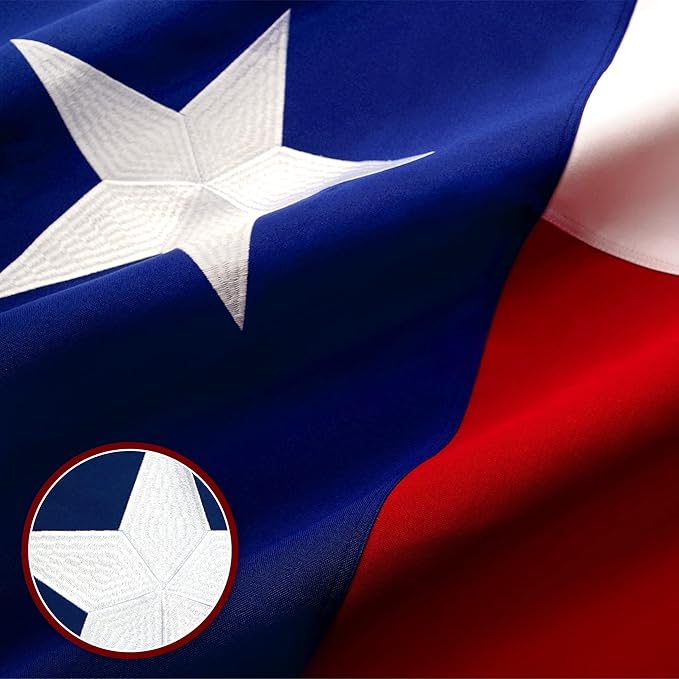 G128 Texas State Flag | 2.5x4 Ft | StormFlyer Series Embroidered 220GSM Spun Polyester | Embroidered Design, Indoor/Outdoor, Brass Grommets, Heavy Duty, All Weather