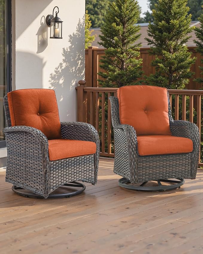 Pop 22x25/22x24 Outdoor Replacement Cushions - 1 Set High Back Deep Seat Patio Furniture Cushion for Rattan Dining Swivel Rocking Chairs Rattan Loveseat Couch Sectional Sofa - Orange/Button