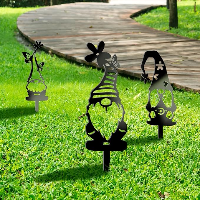 Metal Garden Gnomes Decor (3 Pack) - 12.5" Large Outdoor Decorative Stakes,Steel Funny Gnome Statues for Yard Art, Patio, Lawn, Spring & Easter Outdoor Decorations