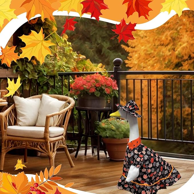 Halloween Porch Goose Outfit Set for 23'' Plastic Statue Lawn Porch Goose Clothes with Fall Pumpkin Skirt Hat Costume for Indoor Outdoor Patio Yard Lawn Art Decor