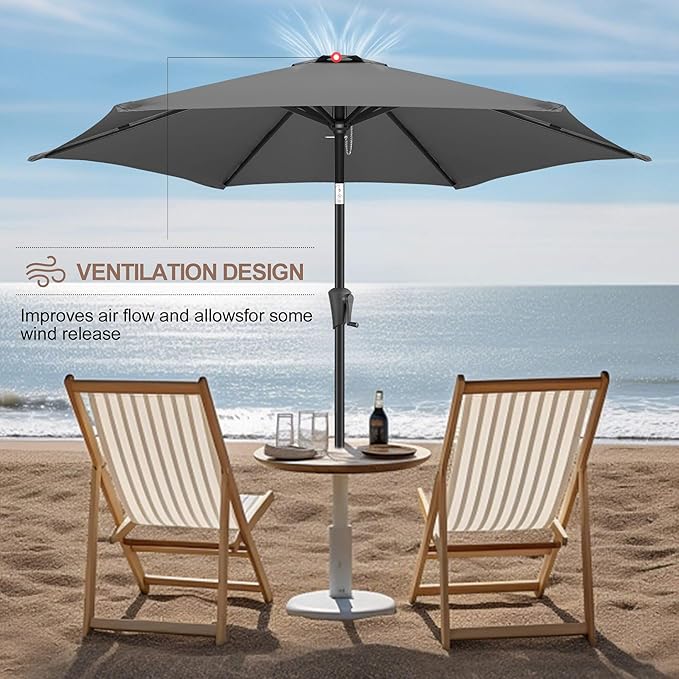 FLAME&SHADE 7.5ft Patio Umbrella - Outdoor Umbrella with Push Button Tilt and Crank for UV Protection, Table Market Umbrella for Garden, Deck, Backyard, Pool and Beach(Anthracite)