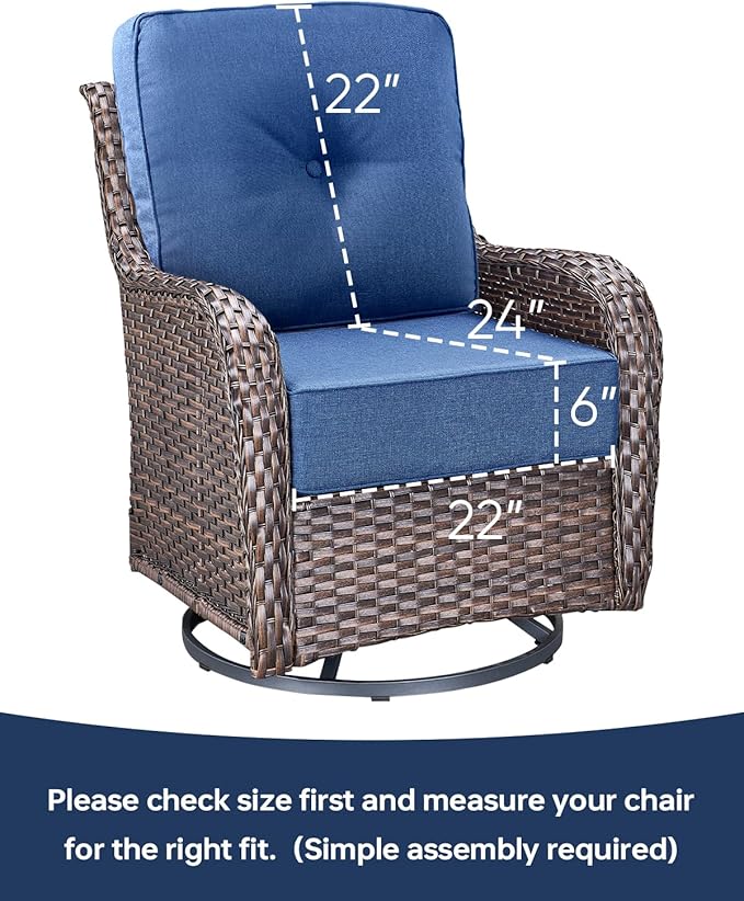 Luxury 22x24/22x25 6-Inch Patio Sofa Cushions Set of 3 - Memory Foam Deep Seat Water Repellent Patio Cushion for Dining Rocking Swivel Chairs Loveseat 3-Seater Sectional Couch - Navy Blue