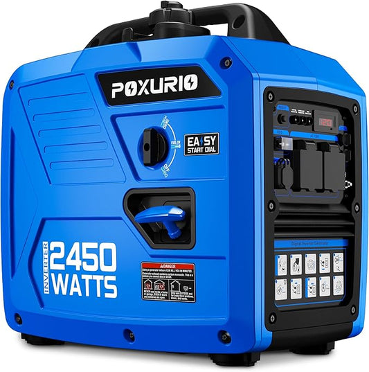 2450-Watt Portable Inverter Generator for Home Use, 1.6Gallon Large Fuel Tank Up to 8.3 Hours Use, 120V Gas Powered Generator Super Quiet - EPA Compliant
