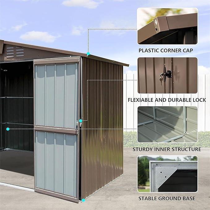 8.2x6.2ft Outdoor Storage Shed, Metal Steel Utility Tool Shed with Double Lockable Doors and Air Vents, Garden Storage for Backyard Patio Lawn