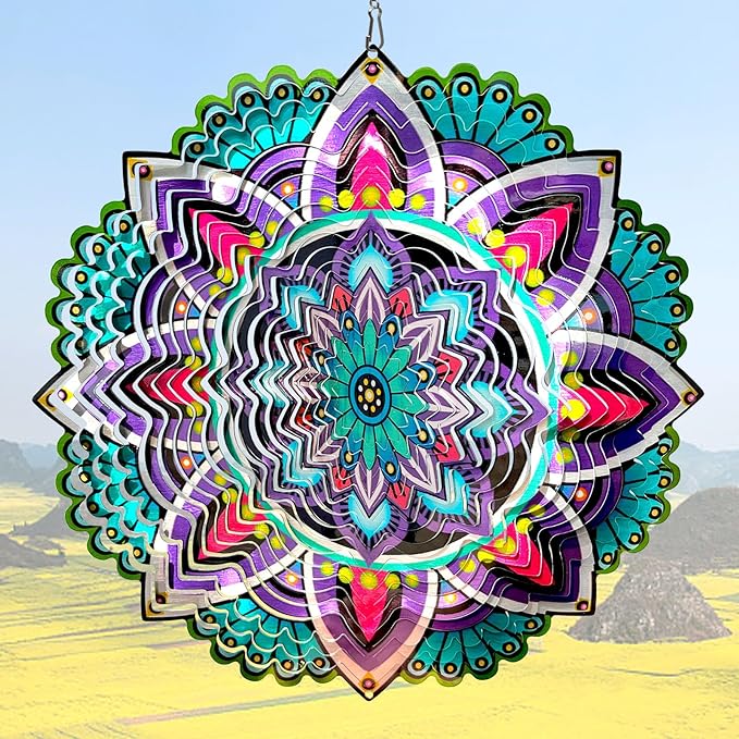 Hanging Wind Spinners for Yard and Garden Mandala Purple Star,Kinetic Wind Spinners Outdoor Worth Gift Christmas Decorations,12Inch Stainless Steel Wind Spinner for Outdoor&Indoor Decor