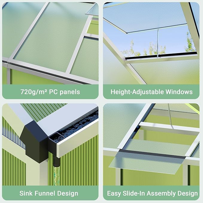 Greenhouse, Greenhouse for Outdoors, Polycarbonate Greenhouses with Quick Setup, Aluminum Frame and Roof Vent, Lockable Door for Backyard, Green Houses for Outside Garden Backyard, Patio