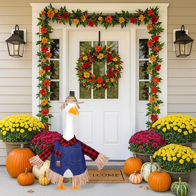 Scarecrow Goose Outfits Halloween Porch Goose Costume for 23inch Thankgiving Geese Clothes Fall Outdoor Garden Yard Patio Lawn Decor