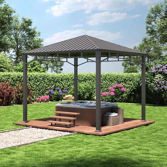 TOOLPORT Hardtop Gazebo 10x10 ft with Steel Roof - Approx. 3.54x3.54 in Aluminium Poles