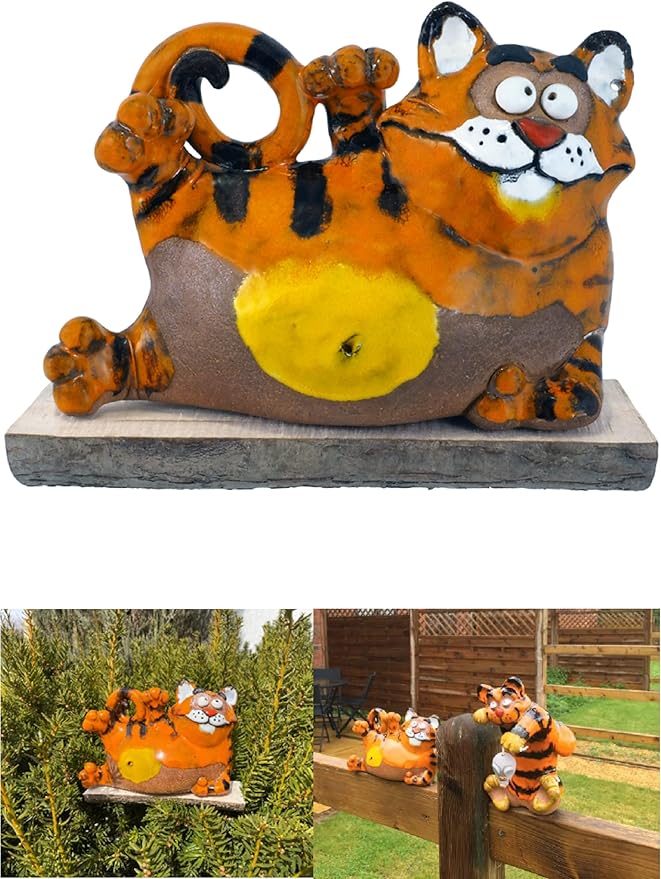 Ceramic Garden Decor - Cat Lawn Stake - Outdoor Statue - Perfect, Unique Gifts for Gardeners Woman, Men, Yard Gifts - Handmade, Frostproof