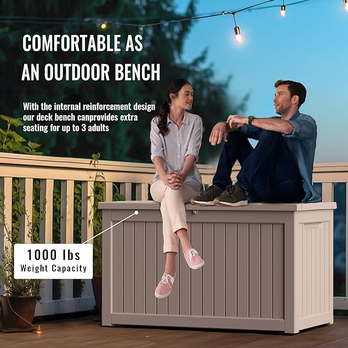DRATO 280 Gallon Deck Box, Waterproof Resin Large Outdoor Storgae Box for Patio Furniture, Patio Cushions, Gardening Tools, Pool Supplies, Lockable