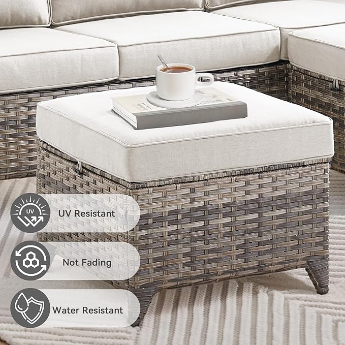 3-Piece Outdoor Bistro Set - Wicker Sofa With High Back, Ottomans, and Comfy Cushions - Rattan Conversation Set for Patio