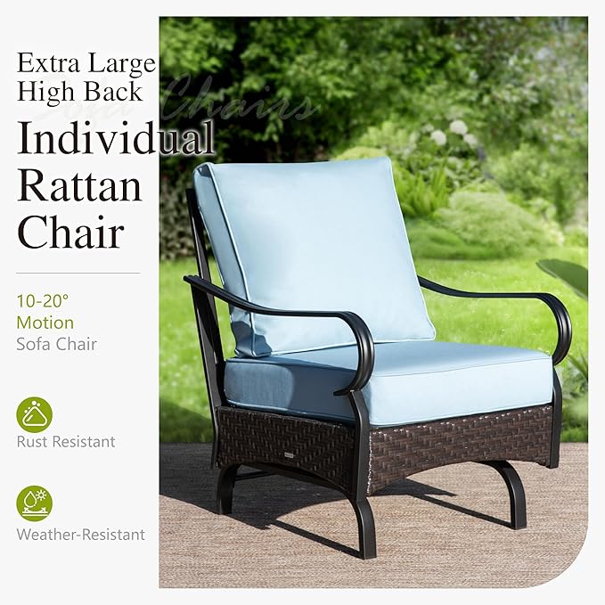 Sophia & William Extra Large Outdoor Patio Motion Sofa Chairs Set 2 PCS Heavy-Duty Metal Porch Furniture with High Back & Deep Seating Area, 5.5" Thicken Cushions for Deck, Lawn, Outside (Blue)