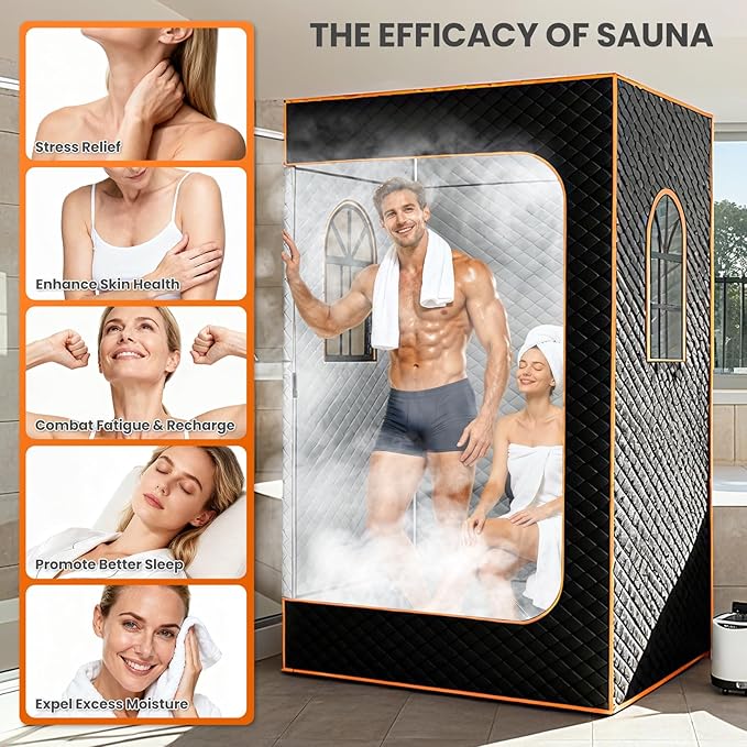 DoCred Upgraded 2 Person Portable Sauna Box, Extra Large Portable Steam Sauna for Home,Personal Sauna Tent Full Body with 2 Steamers, 2 Folding Chair,Remote Control