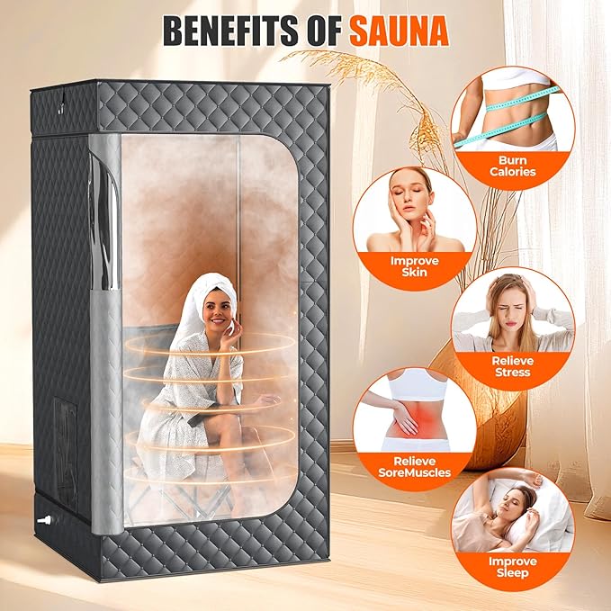 XL Portable Steam Sauna for Home - 2000W Box w/ 3L Tank, Folding Chair, Fast Setup Indoor Saunas for Muscle Relief & Detox, Compact Home Sauna Spa for Family Relaxation