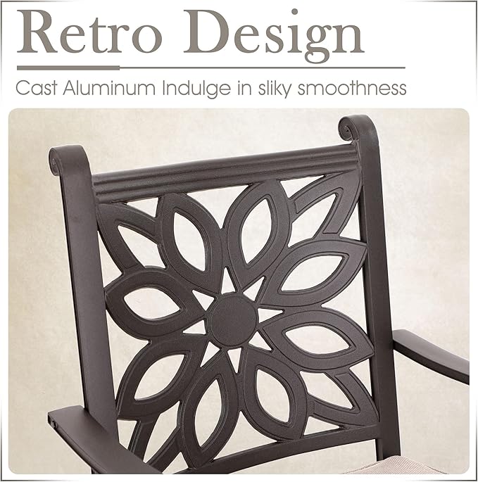 MFSTUDIO Cast Aluminum Patio Dining Set, Retro Design Outdoor Table and Chairs Set with 6×Extra Wide Dining Chair and 1×63" Rectangular Patio Table, Outdoor Dining Set of 6